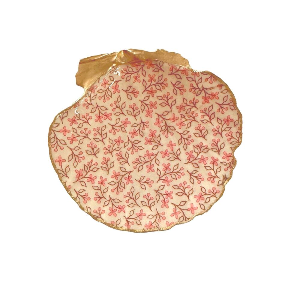 Pink Floral Trinket Dish, Ditsy Scallop Shell Ring Dish, Gift for Her - Picture 2 of 3
